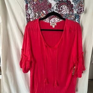 One World Vibrant Hot Pink Blouse and Pant Set